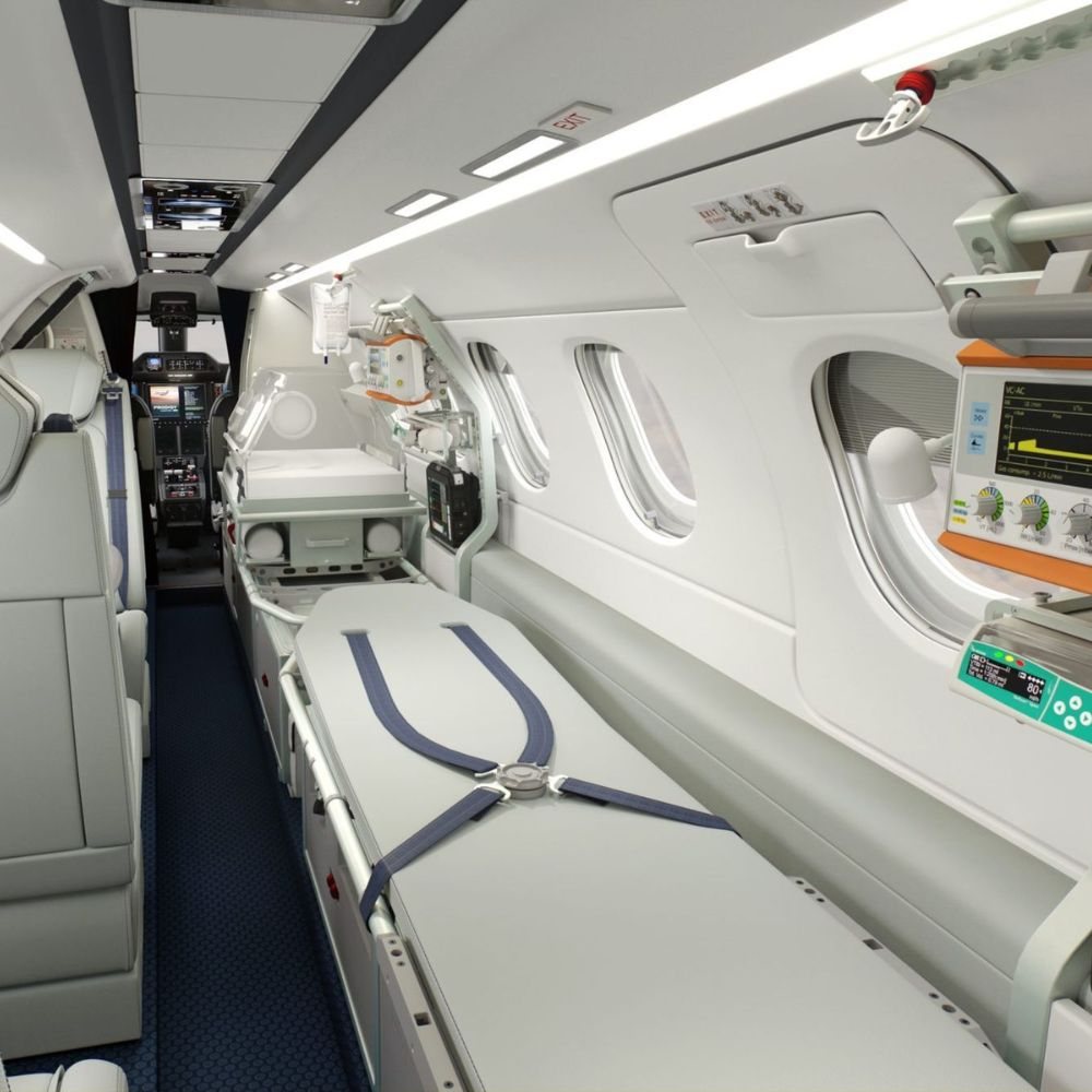 Air ambulance cabin with a neonatal incubator and a transport ventilator — What Does the Inside of an Air Ambulance Look Like?